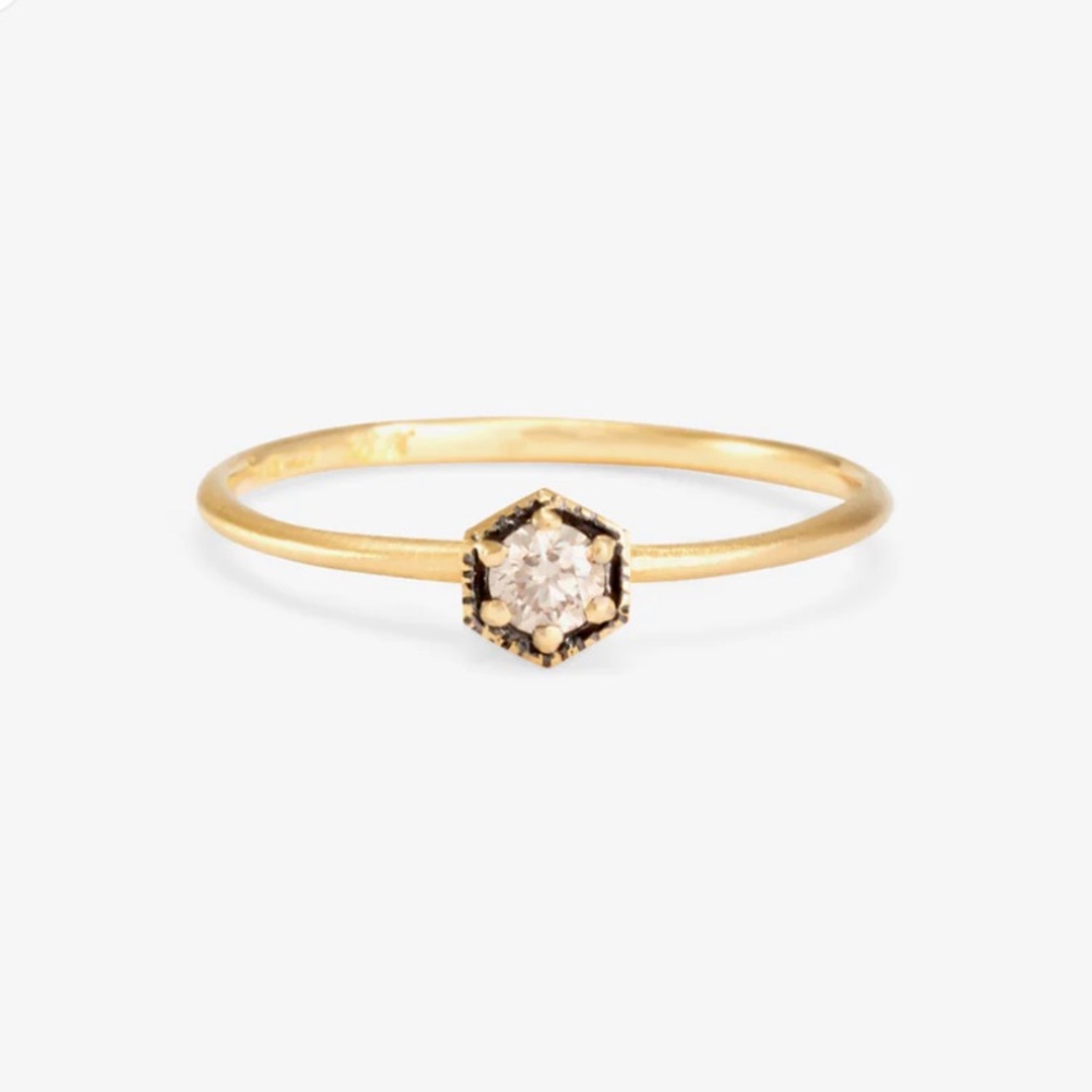 Satomi Kawakita hexagon ring with brown diamond